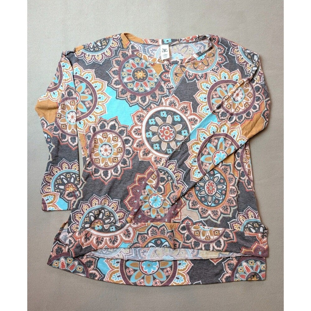 Sew In Love Women’s L Floral Mandala medallion print teal brown long sleeved